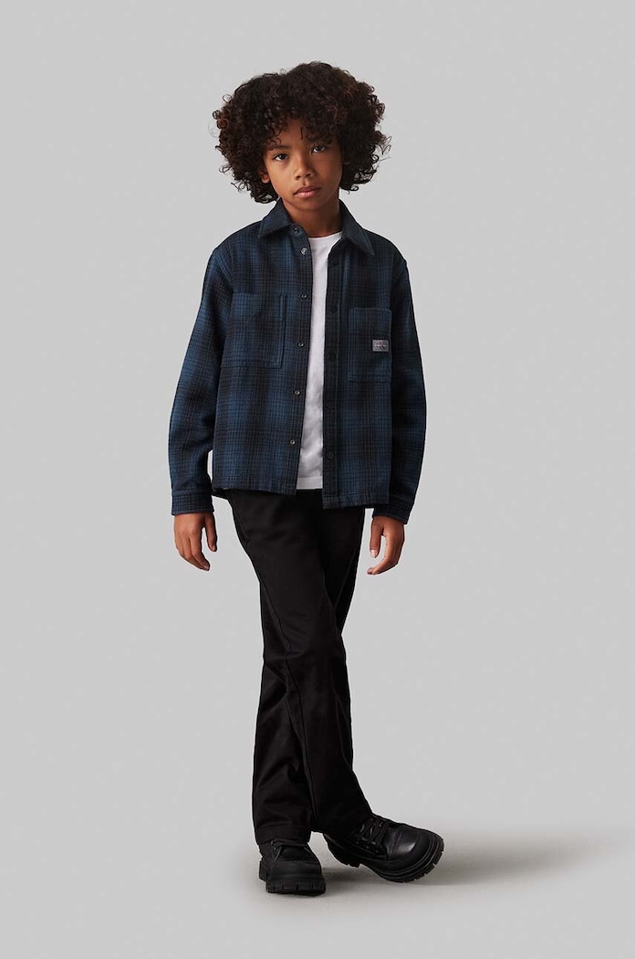 Παιδικό βαμβακερό παντελόνι Calvin Klein Jeans CEREMONY STRAIGHT πλεκτό ύφασμα μαύρο IB0IB02093.9BYH