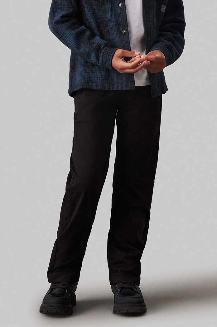 Παιδικό βαμβακερό παντελόνι Calvin Klein Jeans CEREMONY STRAIGHT IB0IB02093.9BYH μαύρο AW24