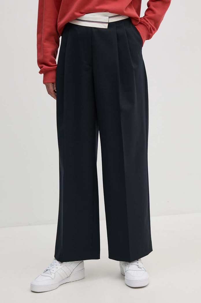 Hlače s primjesom vune Tommy Hilfiger bez uzorka mornarsko plava WW0WW42229