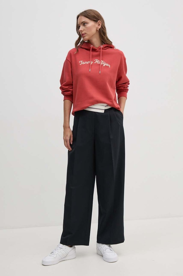 Hlače s primjesom vune Tommy Hilfiger WW0WW42229 mornarsko plava AW24