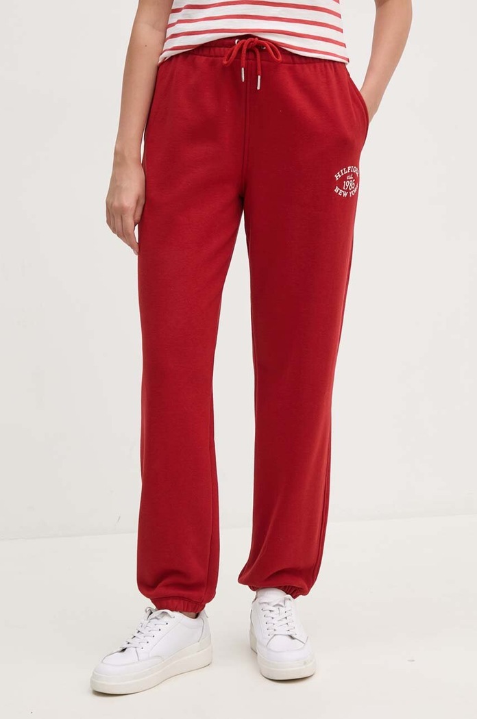 Παντελόνι φόρμας Tommy Hilfiger πλεκτό ύφασμα μπορντό WW0WW42584