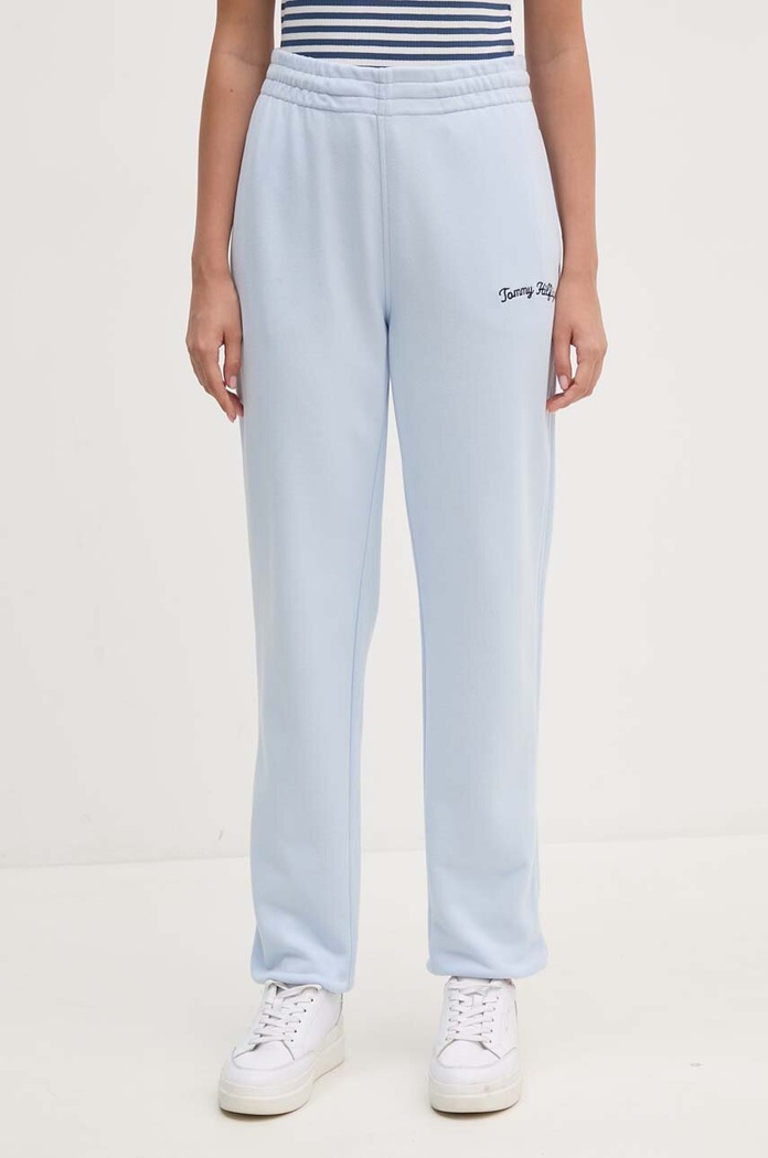 Bavlněné tepláky Tommy Hilfiger pletenina modrá WW0WW42718