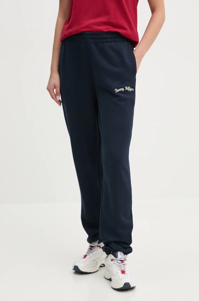 Bavlněné tepláky Tommy Hilfiger pletenina námořnická modř WW0WW42718