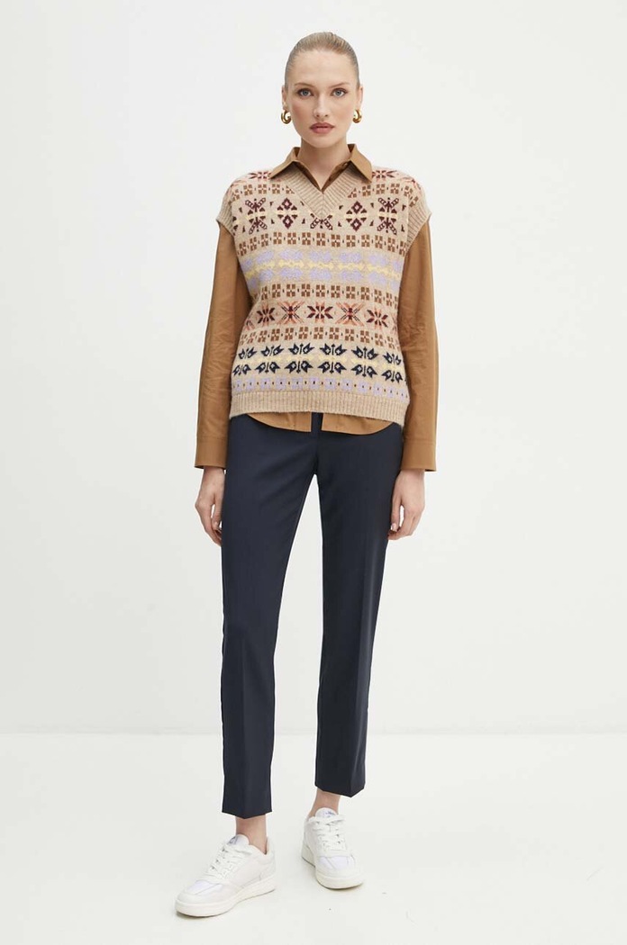 Weekend Max Mara spodnie wełniane 2425136051600 granatowy AW24
