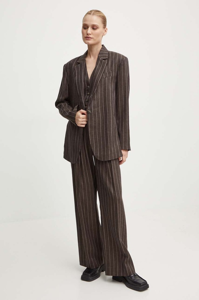 Day Birger et Mikkelsen spodnie lniane Enzo - Casual Linen Stripe DAY65243238 brązowy AW24