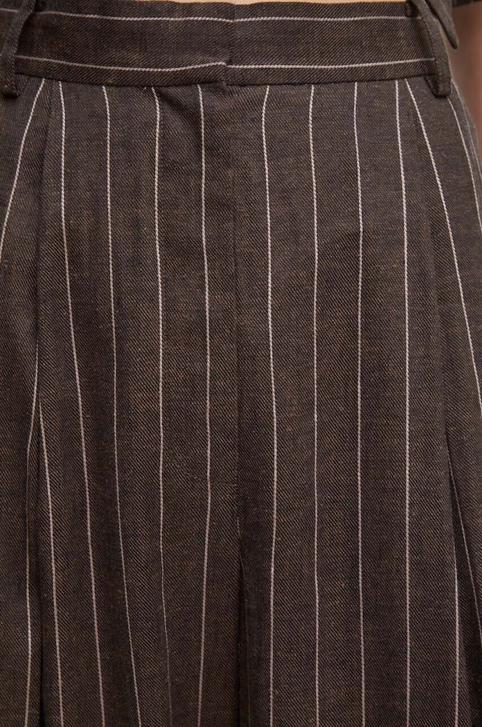 Day Birger et Mikkelsen spodnie lniane Enzo - Casual Linen Stripe brązowy DAY65243238