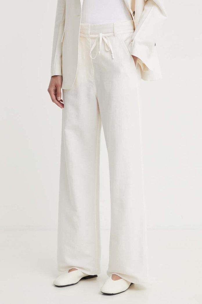 Παντελόνι με λινό μείγμα Day Birger et Mikkelsen Terri - Solid Linen ψηλή μπεζ DAY65243313