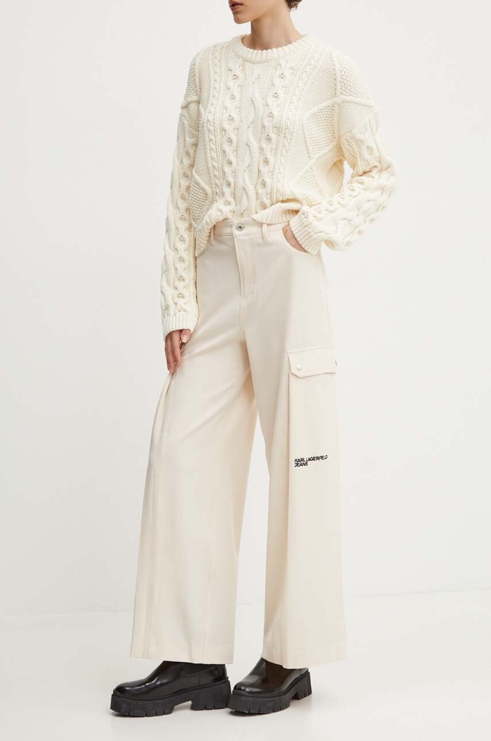 Kalhoty Karl Lagerfeld Jeans high béžová 245J1002