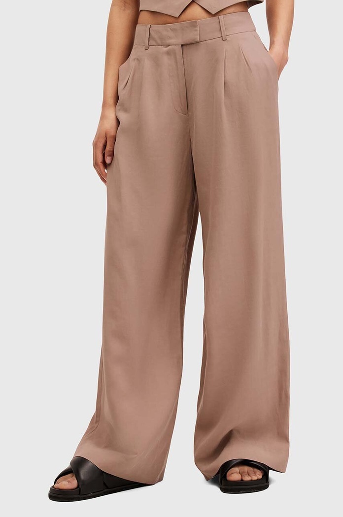 Kalhoty s příměsí lnu AllSaints DERI LYN WT026Y hnědá AW24