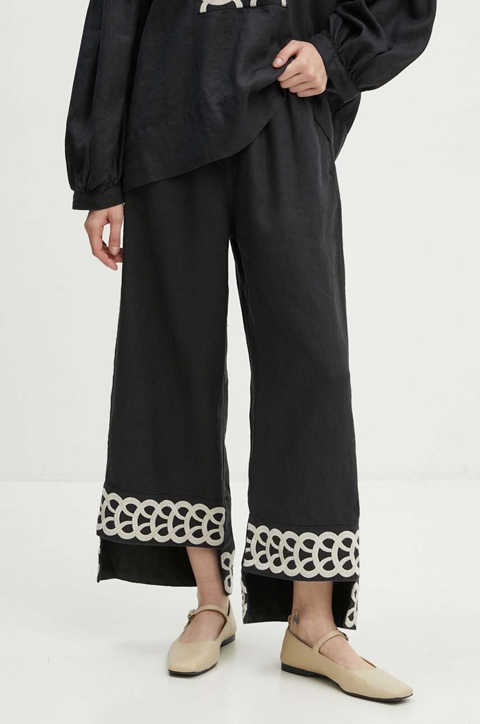 By Malene Birger spodnie lniane MIRABELLOS aplikacja czarny Q70967011