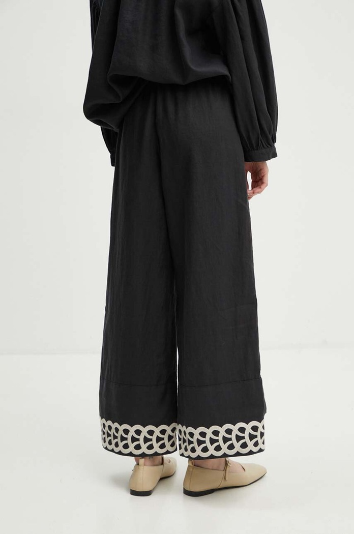 Odzież By Malene Birger spodnie lniane MIRABELLOS Q70967011 czarny