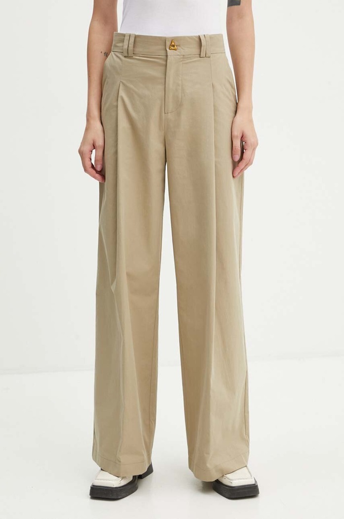 AERON pantaloni de bumbac bumbac bej PFPA249512
