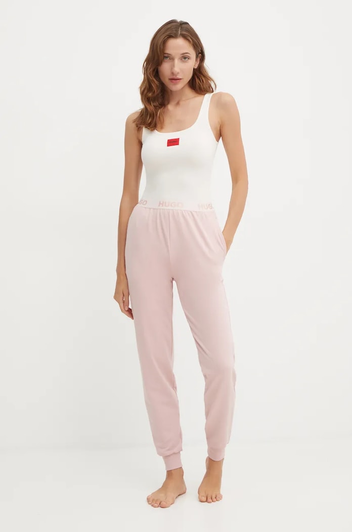 HUGO spodnie lounge SPORTY LOGO_PANTS z elastanem różowy 50520499