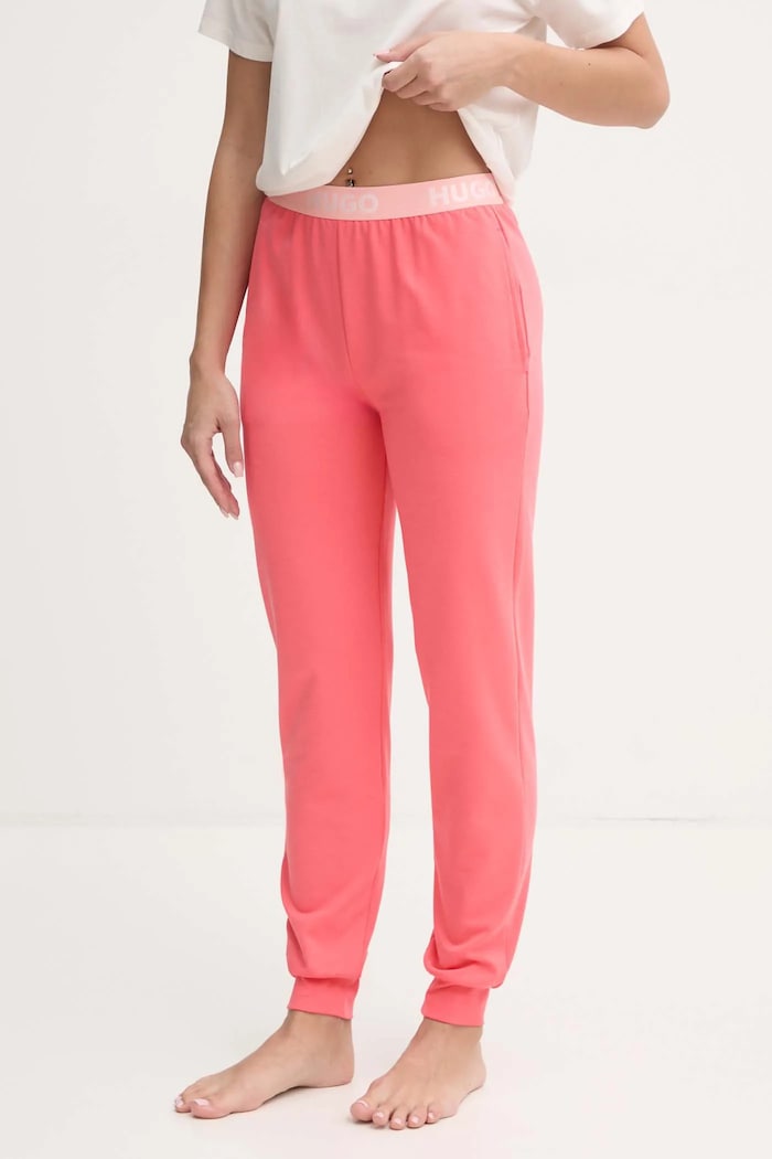 HUGO spodnie lounge SPORTY LOGO_PANTS z elastanem różowy 50520499