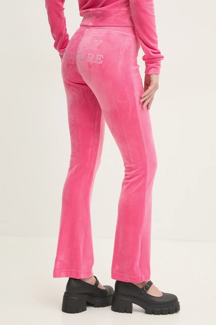 Juicy Couture spodnie dresowe welurowe LISA REGAL VELOUR STRAIGHT LEG TRACK PANT dzianina różowy JCBBJ224829.679