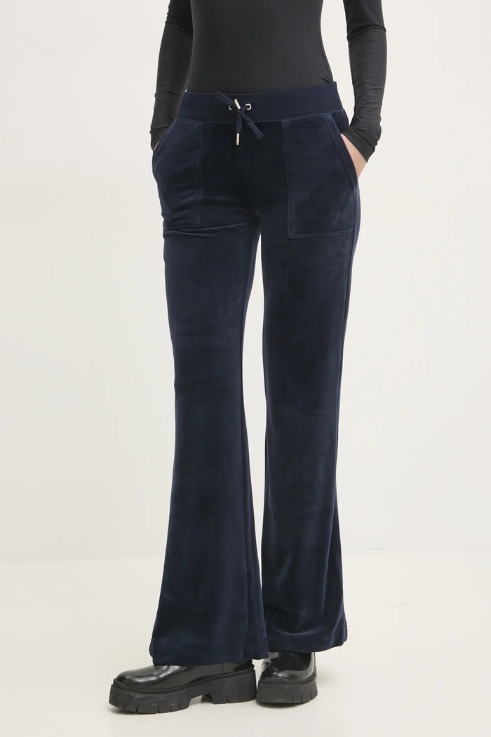 Velúrové tepláky Juicy Couture LAYLA POCKET LR pletenina tmavomodrá JCSEBJ001.131