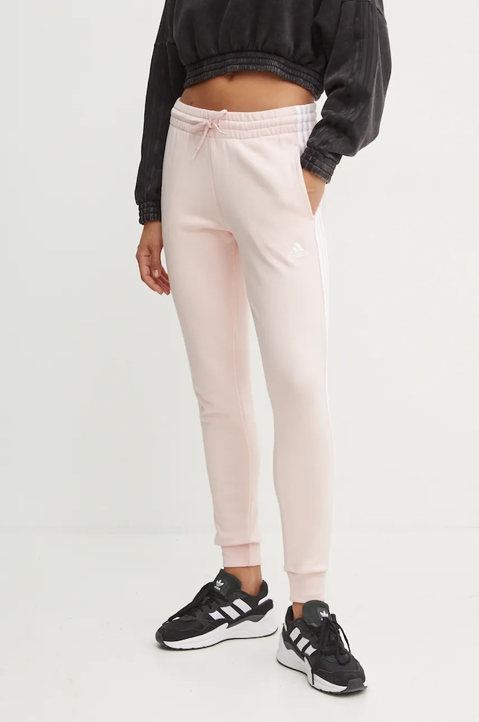 Bavlněné tepláky adidas Essentials pletenina růžová JH3689
