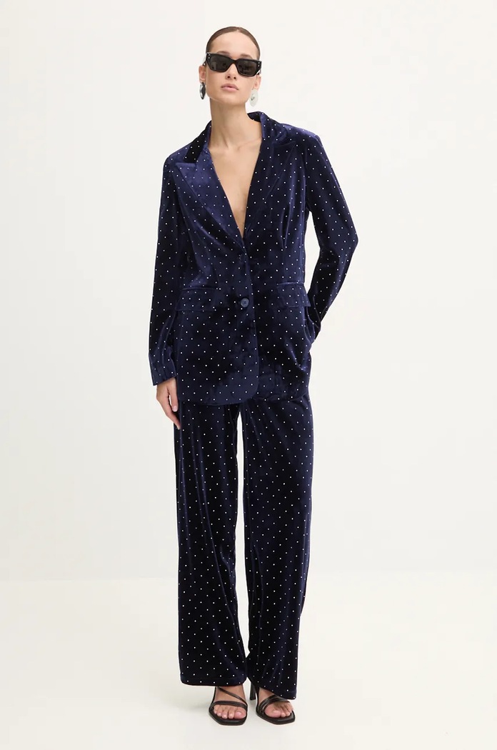 Velurové kalhoty Never Fully Dressed Arden Trousers NFDTR382 námořnická modř AW24