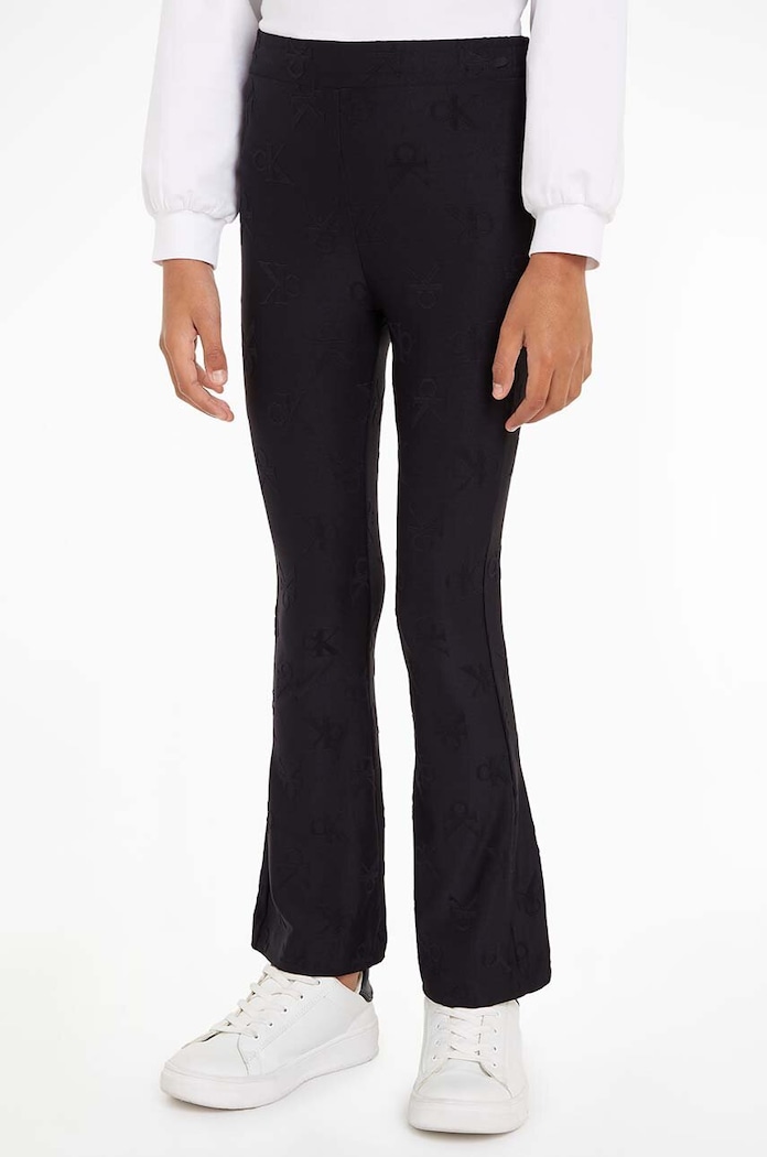 Dětské kalhoty Calvin Klein Jeans JACQUARD FLARE pletenina černá IG0IG02689.9BYH.128.176