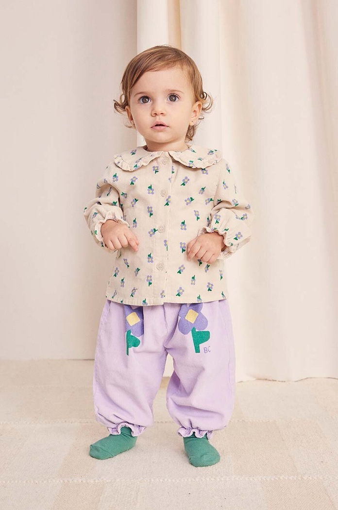 Bobo Choses spodnie dresowe bawełniane niemowlęce Pansy Flower nadruk fioletowy 224AB068