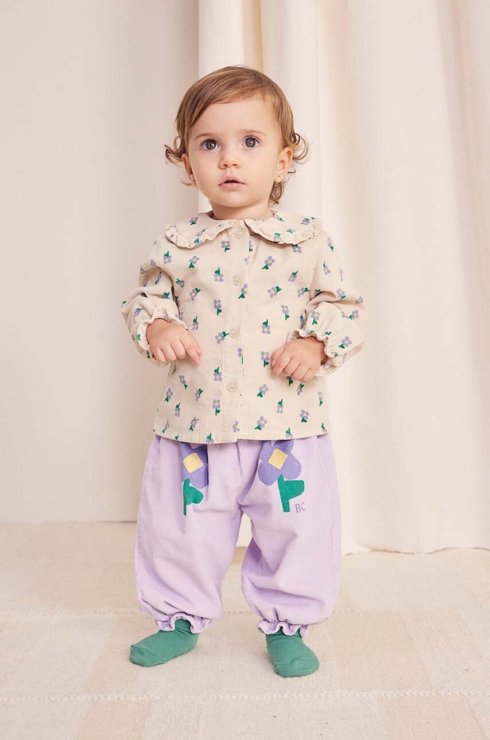 Bobo Choses spodnie dresowe bawełniane niemowlęce Pansy Flower nadruk fioletowy 224AB068