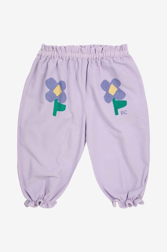 Bobo Choses spodnie dresowe bawełniane niemowlęce Pansy Flower 224AB068 fioletowy AW24