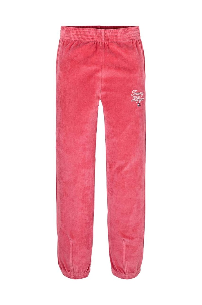Tommy Hilfiger spodnie dresowe dziecięce TH SCRIPT VELOUR PANT KG0KG08221.9BYH.104.122 beżowy AW24