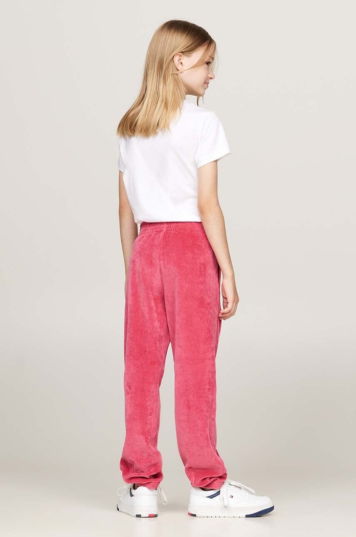 Tommy Hilfiger spodnie dresowe dziecięce TH SCRIPT VELOUR PANT KG0KG08221.9BYH.104.122 beżowy