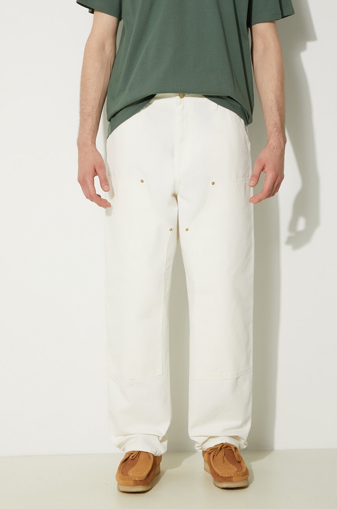 Бавовняні штани Carhartt WIP Double Knee Pant гладкий бежевий I031501.D602