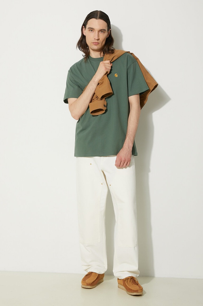 Бавовняні штани Carhartt WIP Double Knee Pant I031501.D602 бежевий AA00