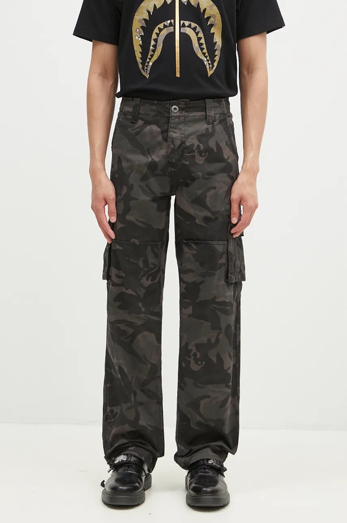 Βαμβακερό παντελόνι Alpha Industries Jet Pant Camo βαμβάκι μαύρο 101212C