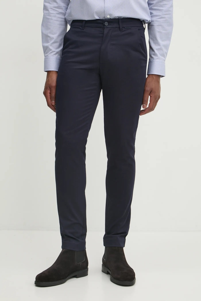 Nohavice Calvin Klein s elastanom tmavomodrá K10K113429