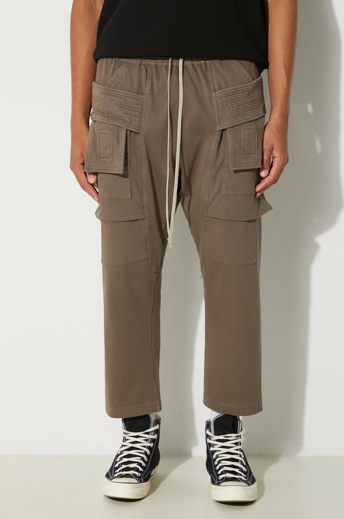 Rick Owens cotton joggers Creatch Cargo Cropped Drawstring cotton gray DU02D2371.RIG
