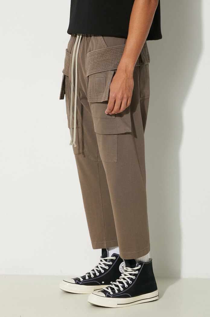 Rick Owens cotton joggers Creatch Cargo Cropped Drawstring gray DU02D2371.RIG