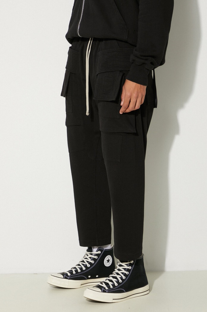 Rick Owens pantaloni della tuta di cotone Creatch Cargo Cropped Drawstring nero DU02D2371.RIG