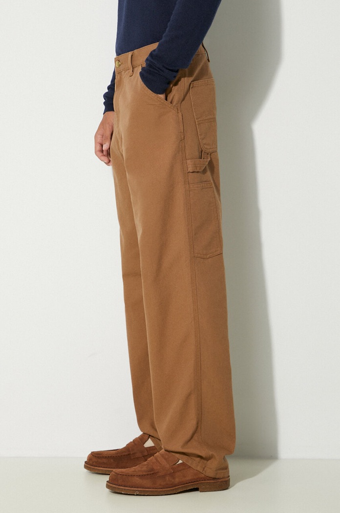 Carhartt WIP pantaloni in cotone Single Knee Pant marrone I031497.HZ02