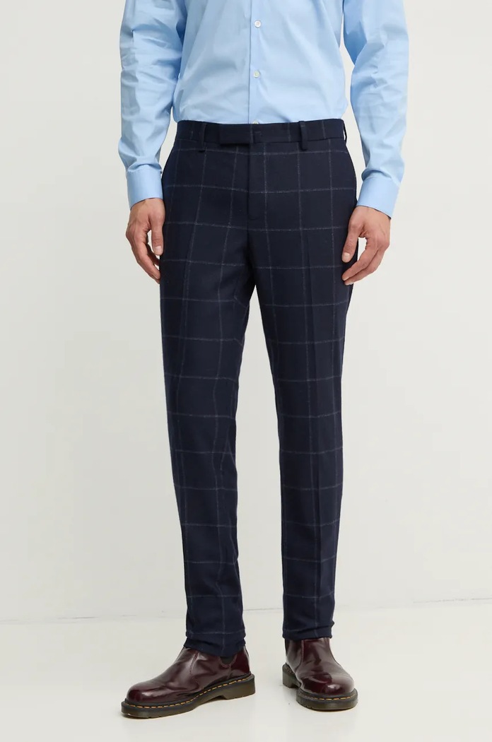 Hackett London spodnie wełniane wzorzyste granatowy HM470549R