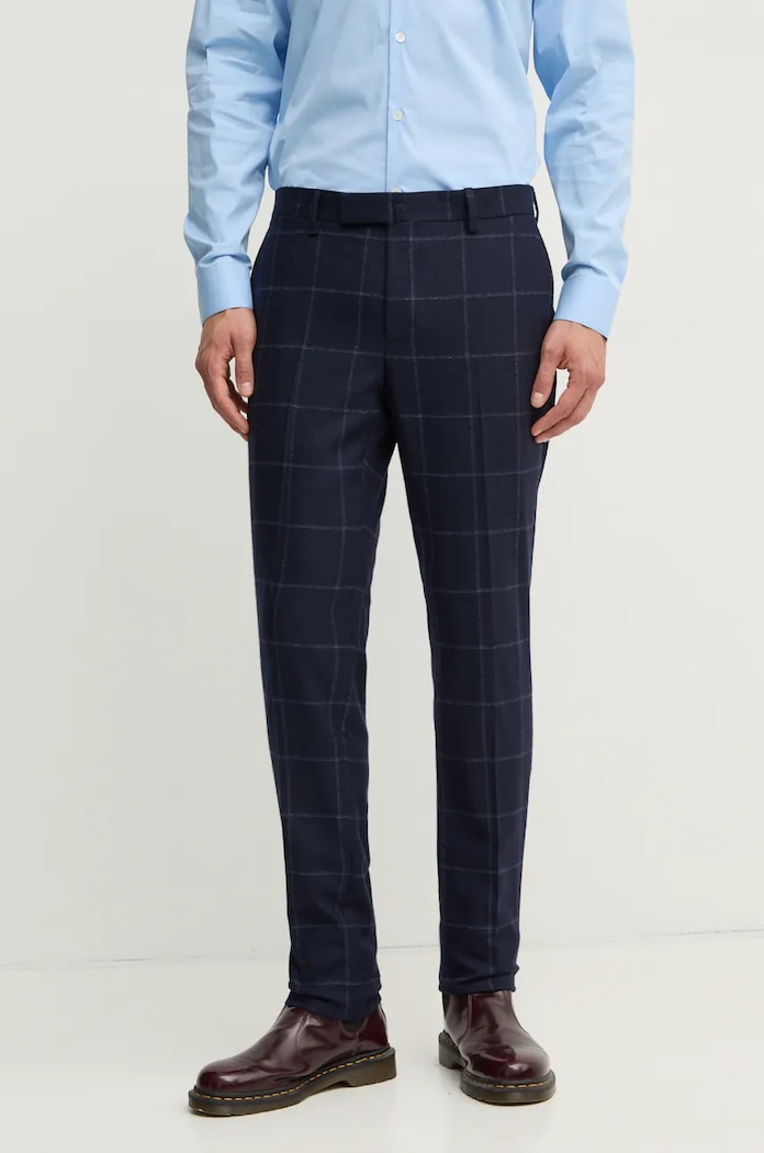 Hackett London spodnie wełniane wzorzyste granatowy HM470549R