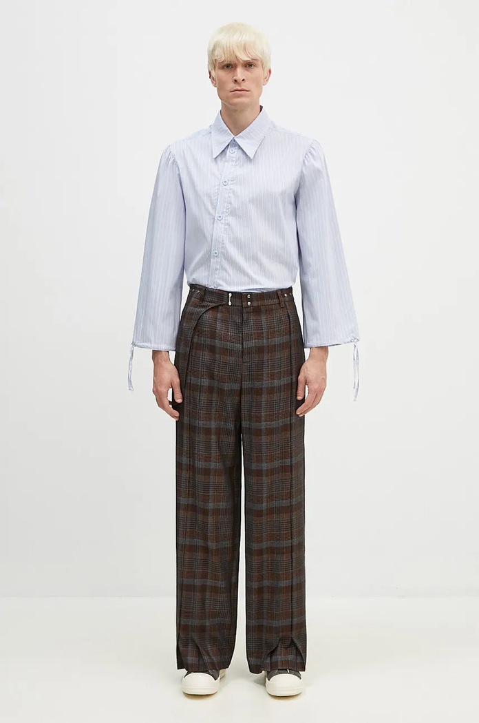 Andersson Bell spodnie wełniane Soe Check Wrap Trousers apa753m brązowy