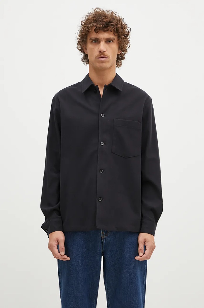Norse Projects Cămașă din lână Carsten Cotton Wool LS Shirt negru N40.0806.9999