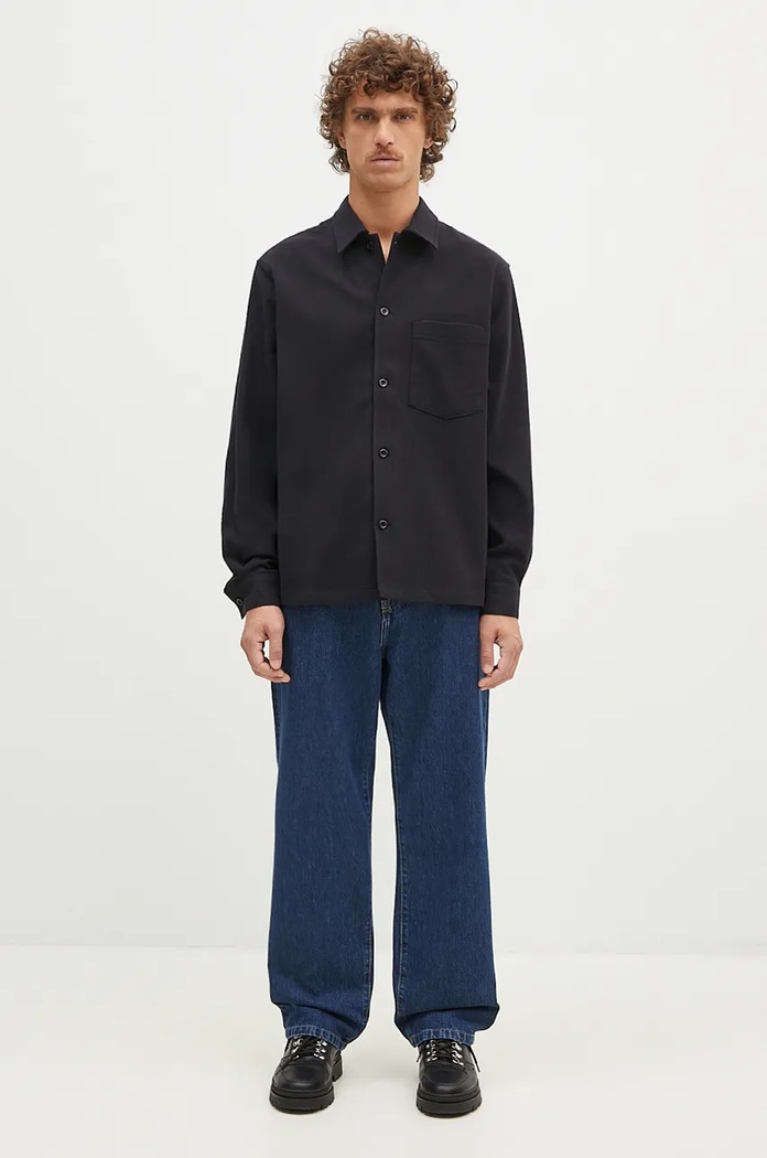 Cămașă din lână Carsten Cotton Wool LS Shirt Norse Projects negru N40.0806.9999