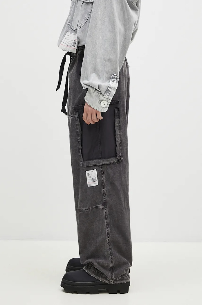 Maison MIHARA YASUHIRO pantaloni de bumbac Satin Cargo J13PT171 negru AW24