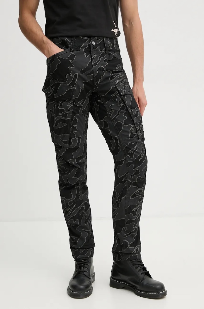 G-Star spodnie bawełniane Rovic Zip 3D Regular Tapered wzorzyste czarny D02190.D553