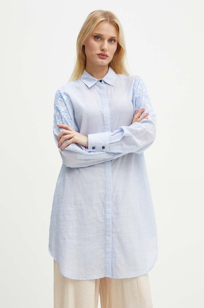 Bruuns Bazaar sukienka bawełniana ArgeratumBBArdes shirt wzorzyste niebieski BBW4095