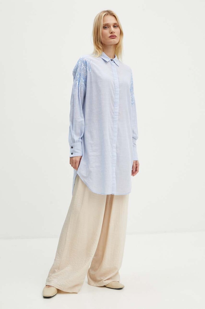 Bruuns Bazaar sukienka bawełniana ArgeratumBBArdes shirt BBW4095 niebieski AW24