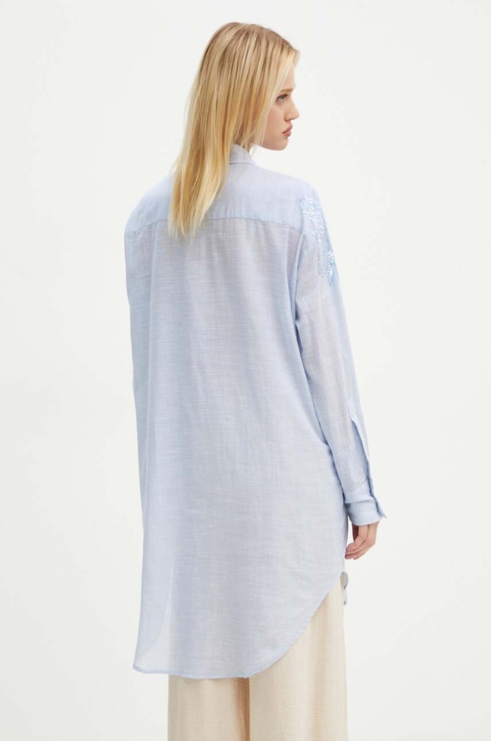 Odzież Bruuns Bazaar sukienka bawełniana ArgeratumBBArdes shirt BBW4095 niebieski