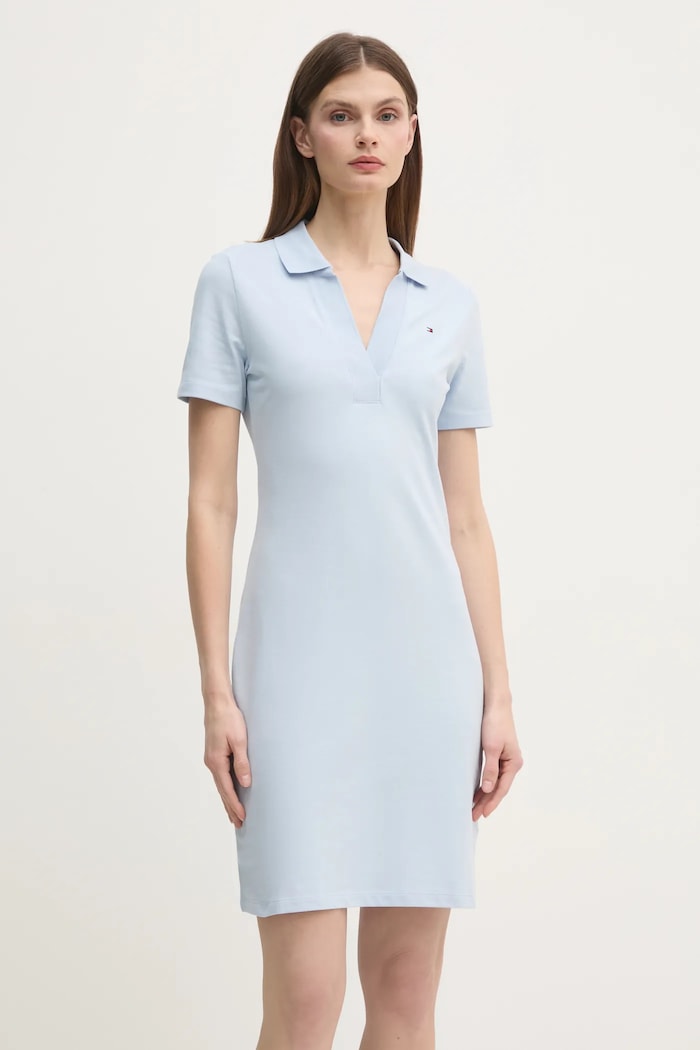 Tommy Hilfiger šaty bavlněné s elastanem modrá WW0WW42567