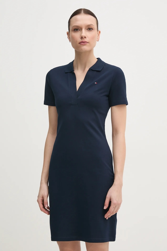 Tommy Hilfiger šaty bavlnené s elastanom tmavomodrá WW0WW42567