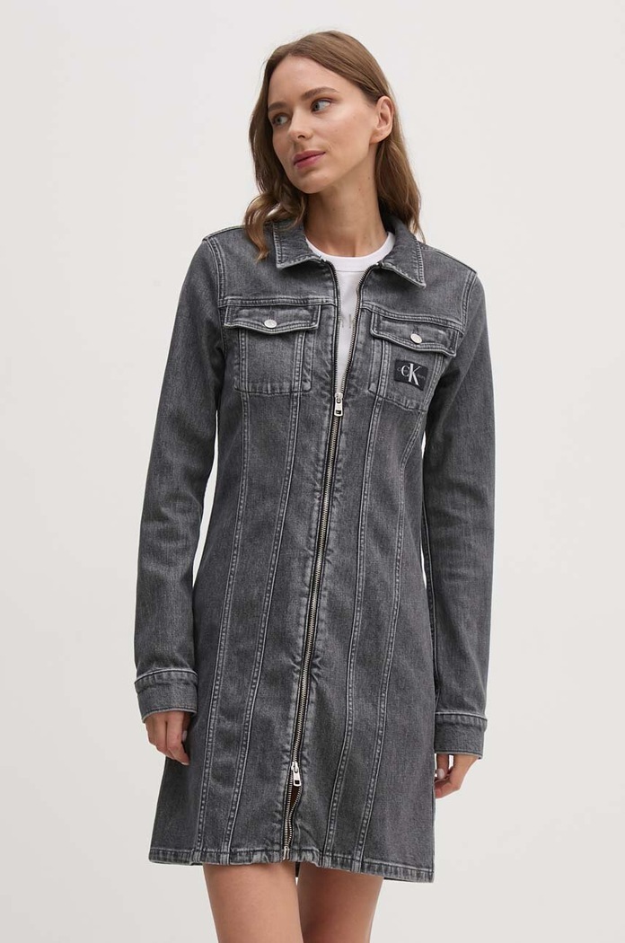 Rifľové šaty Calvin Klein Jeans s elastanom sivá J20J223667
