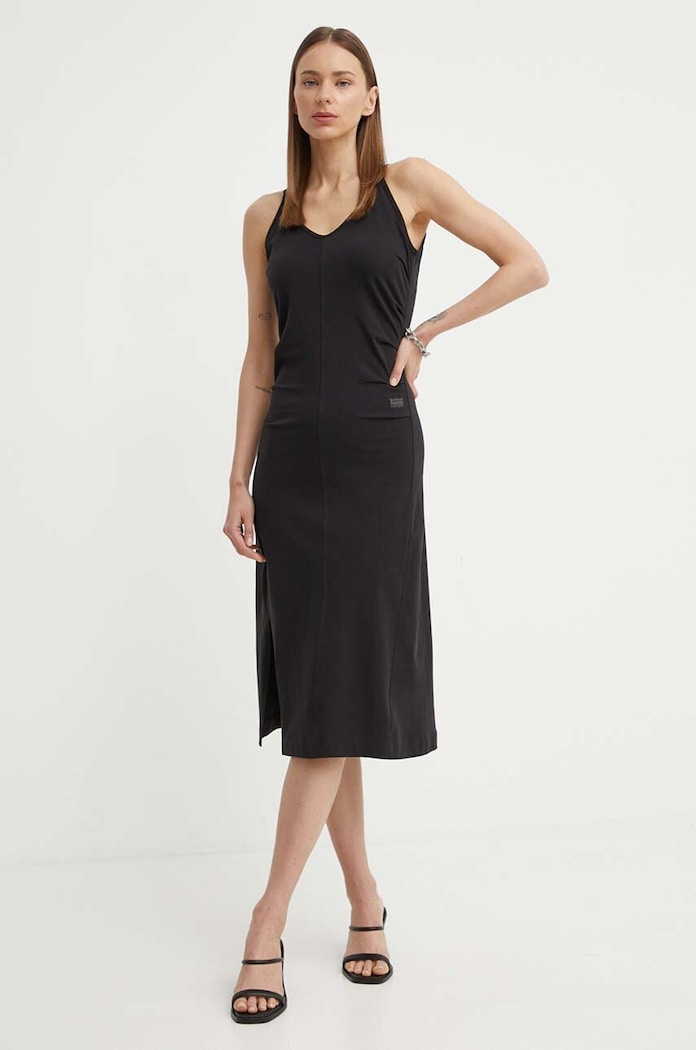 Βαμβακερό φόρεμα G-Star casual μαύρο D24573.B771